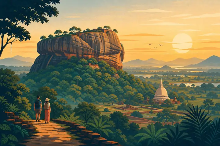 Illustrated landscape of Sri Lanka's Cultural Triangle
