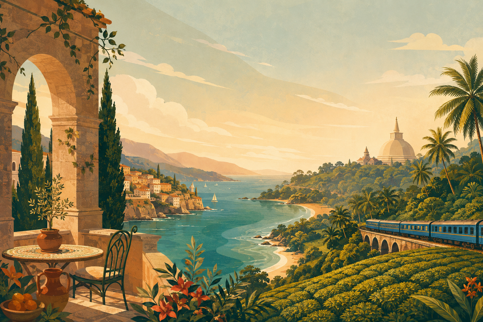 Illustrated journey from the Italian coast to Sri Lanka